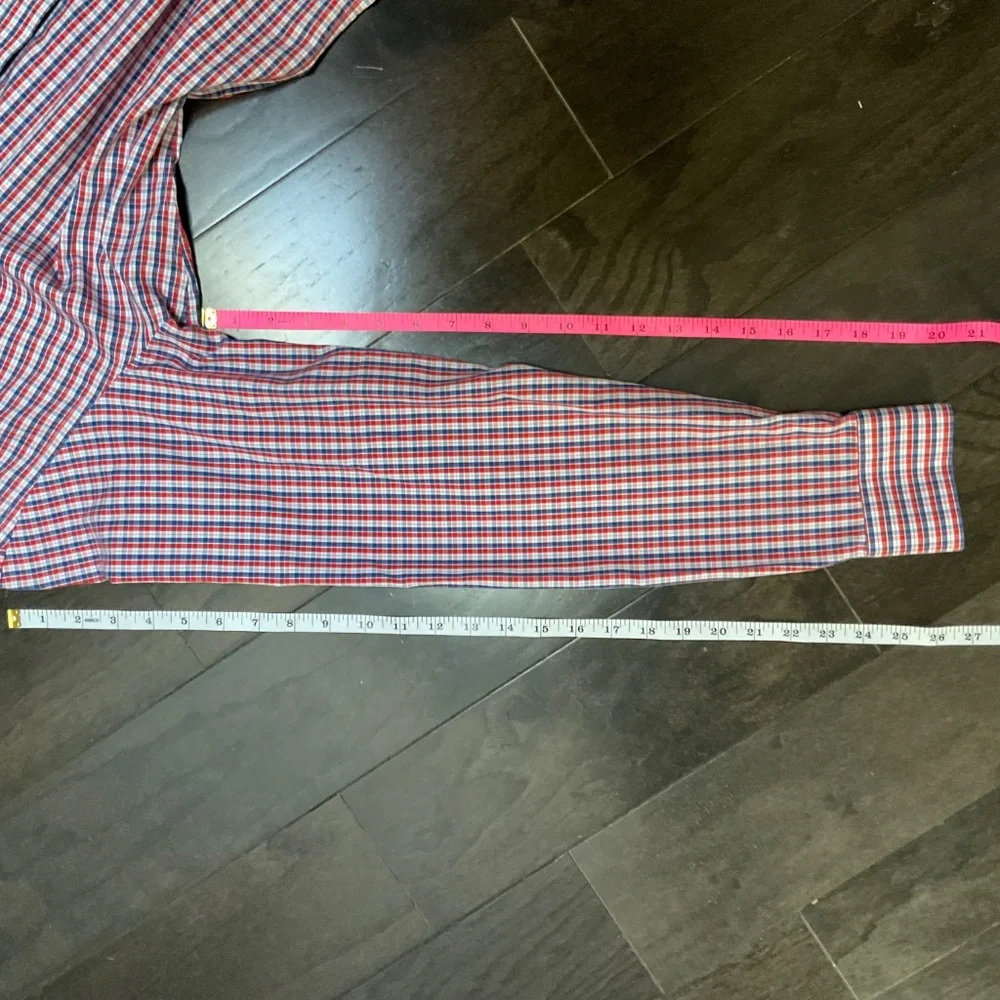 Banana Republic Tailored Slim Fit Non Iron Shirt Red Blue Check Button Down